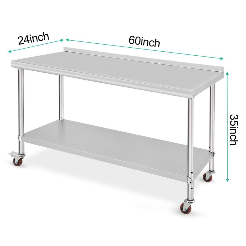 60" x 24" Stainless Steel Work Table with Under Shelf