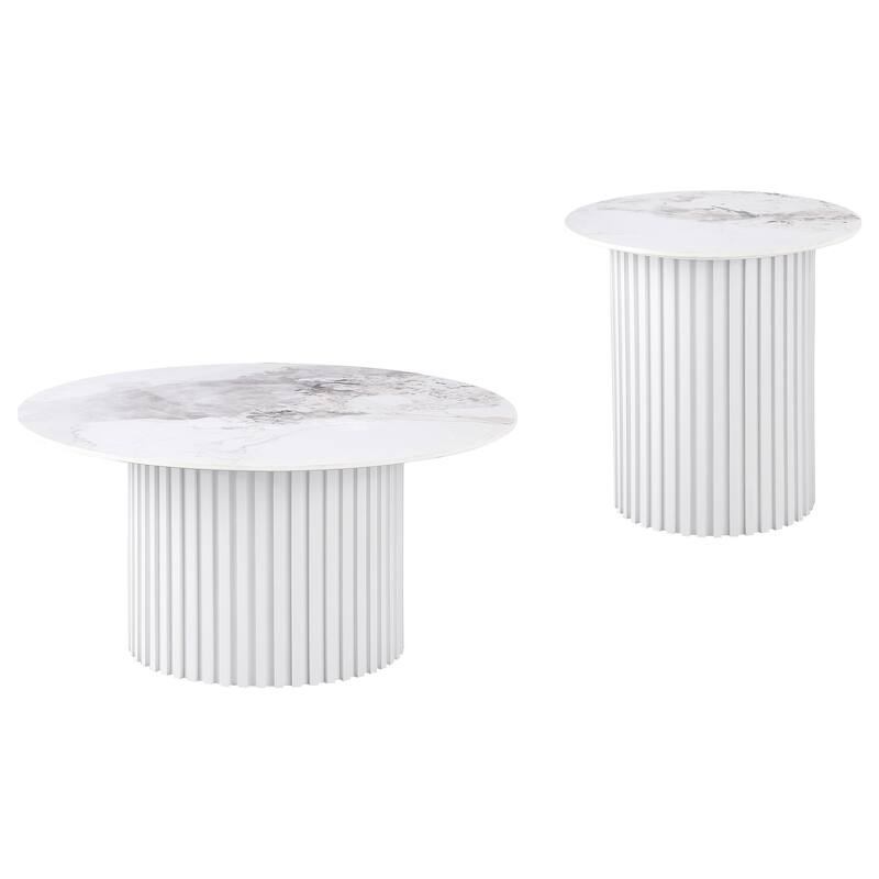 Rowena Coffee And End Table Set White Faux Marble