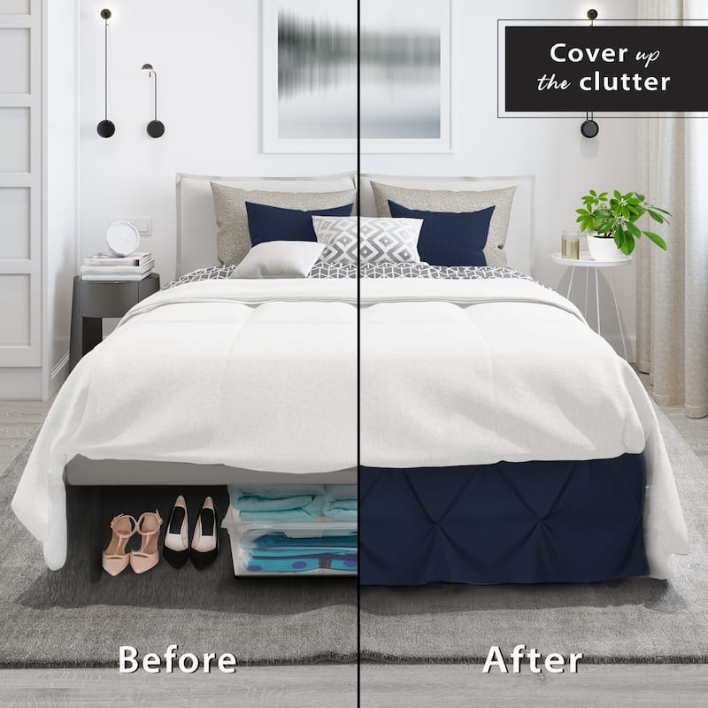 Nestl Pinch Pleat Bed Skirt - Soft Premium Microfiber Ruffle Bed Skirt - 14" Tailored Pintuck Wrap Around Dust Ruffle