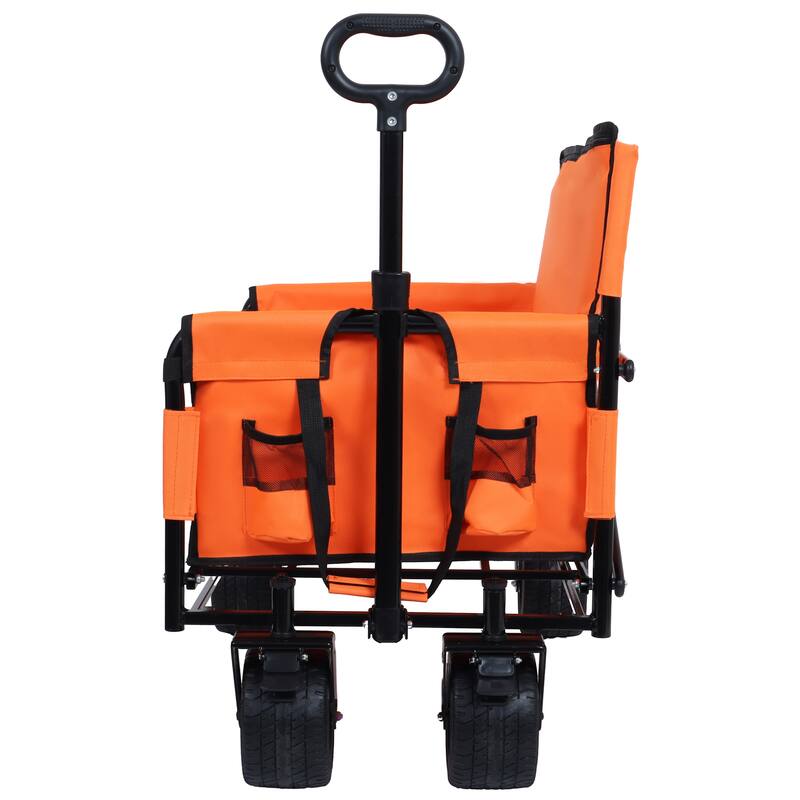 3-in-1 Convertible Folding Wagon with Bench Seat & Storage - 500lb Heavy-Duty, 180L All-Terrain Cart, Orange