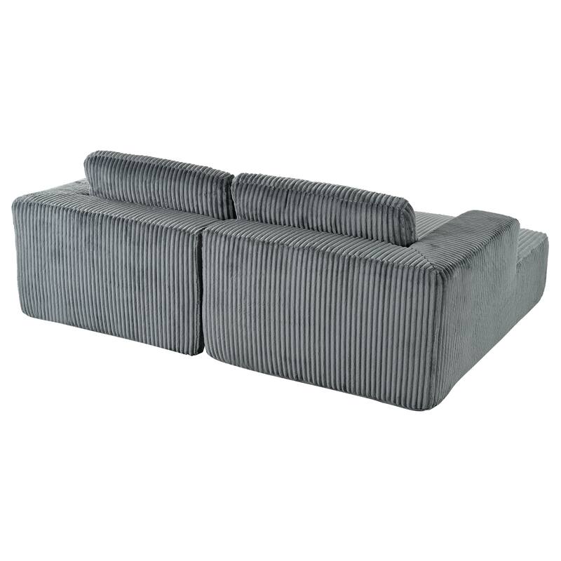 Oversized Double Chaise Lounge Sofa, Comfy Full-Compressed Sleeper Sofa Bed, Corduroy Upholstered Sofa Bed with 2 Pillows