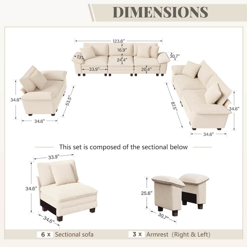 MAISON ARTS Chenille & Corduroy Modular Sectional Sofa Set, Comfy 5/6/7-Seat Living Room Couch with 3-Seater or Loveseat