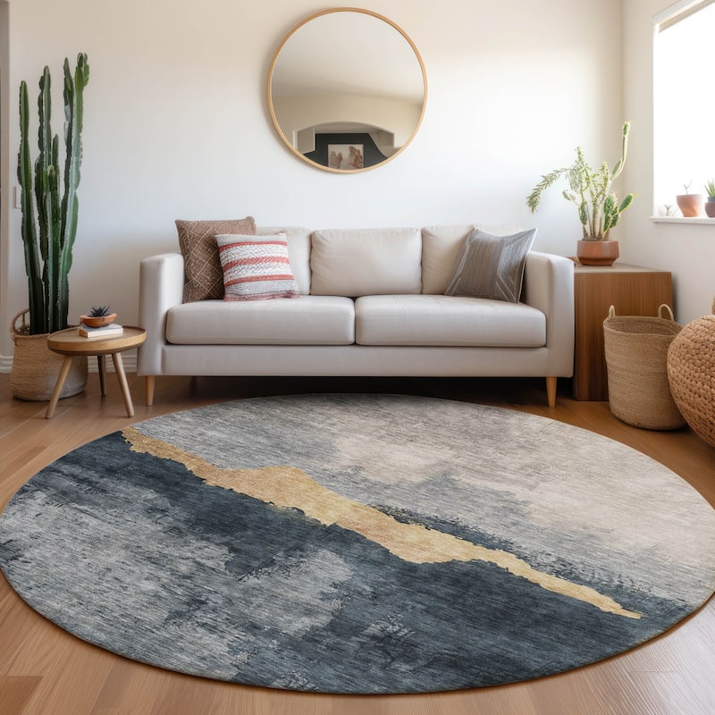 Machine Washable Indoor/ Outdoor Modern Contemporary Chantille Rug - Blue - 8' x 8'