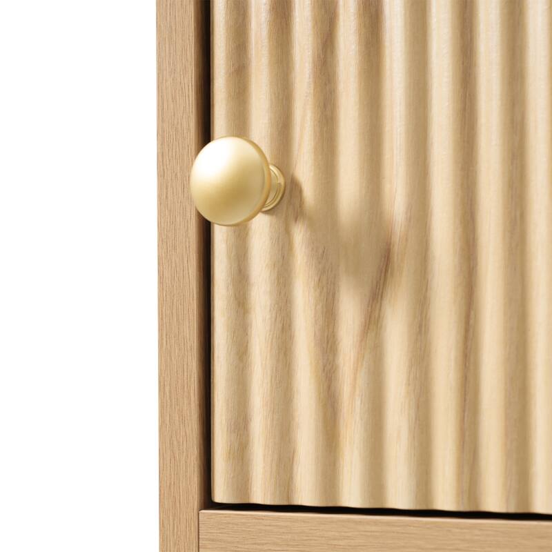 Vertical Stripe Accents Cabinet Freestanding Tall Cabinet for Bathroom with 1 Door, 3 Drawers, Open Storag and Adjustable Shelf