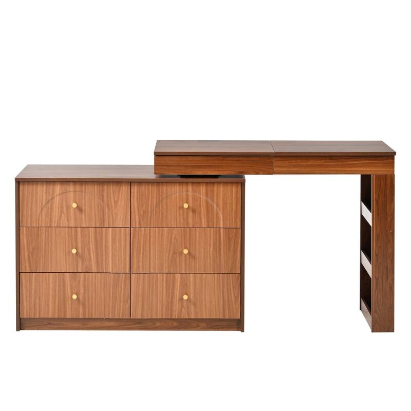 Vanity Desk with Mirror and Lights, Makeup Vanity Table with Flip-Top Tabletop and Storage 7 Drawers, 9 Compartments, 3 Shelves