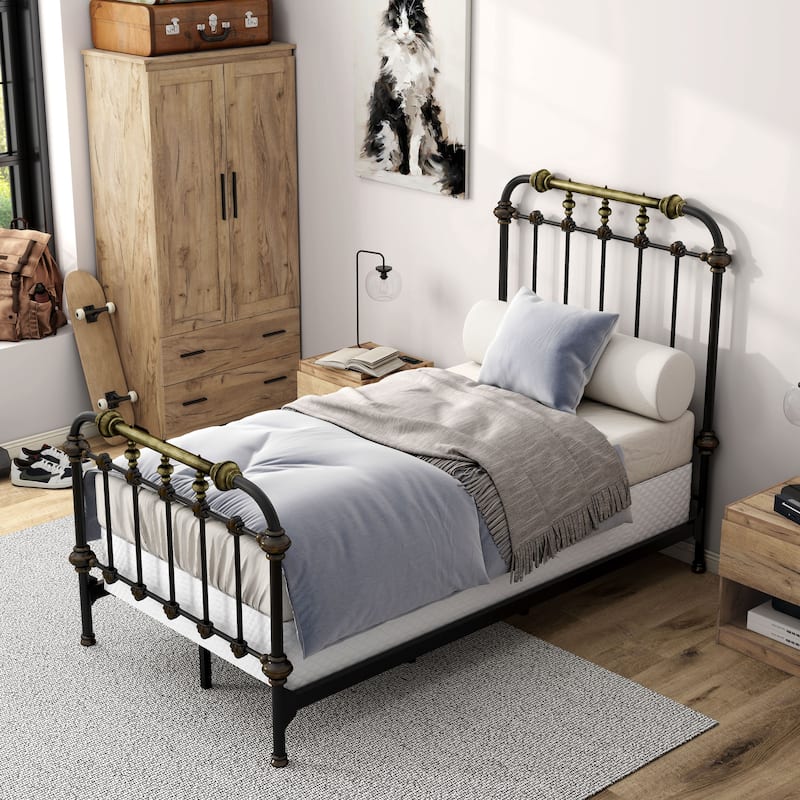 Furniture of America Pall Modern Metal Spindle Panel Bed - Twin