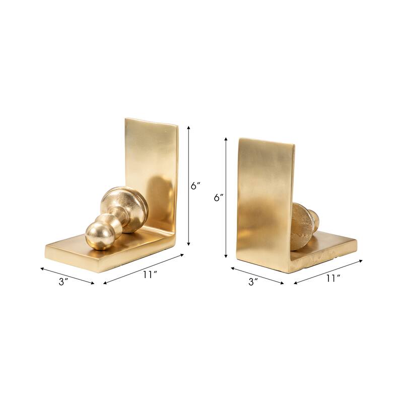 Decorative Metal Chess Pawn Bookends - Set of 2, 11", Gold - 11.0"