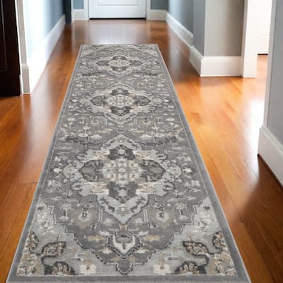 Power Loomed Abstract Floral Traditional Non Skid Low Pile Area Rug - 144' X '26' X '0.25