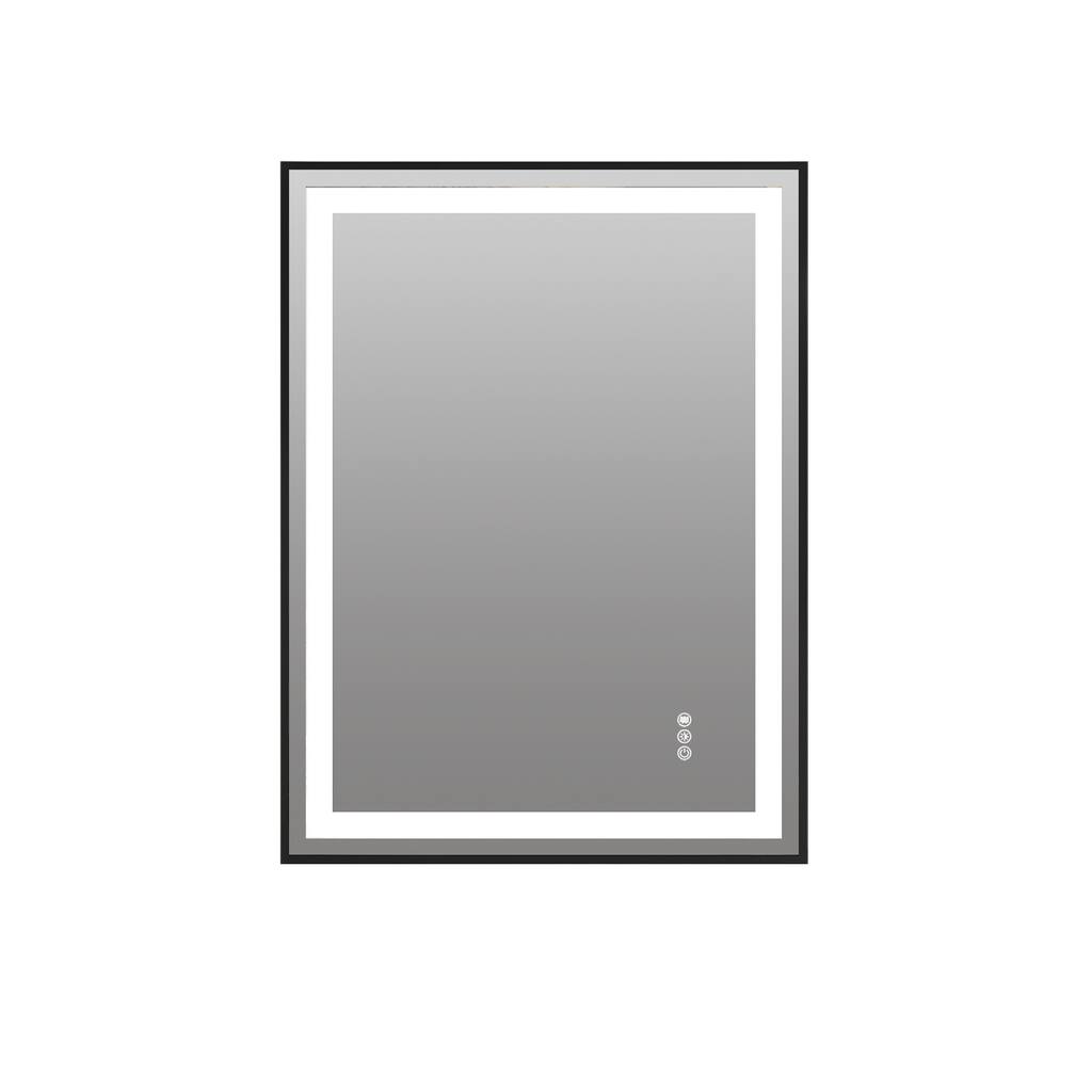 Topcraft Black Framed Tempered Glass Mirror with Dual LED Strip Lighting