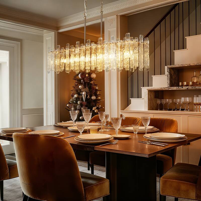 Modern Gold 6-Light Glass Island Chandelier 39" W Kitchen Island Lights - 39" W x 9.8" D x 9.8" H