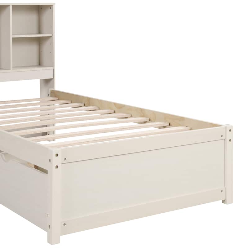 Modern Twin Size Bed with USB Port and Bookcase Headboard