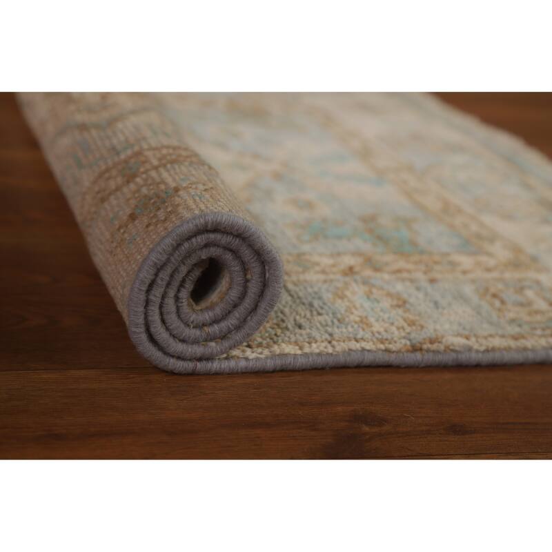 Hand Knotted Oriental 100% Wool Carpet Transitional Geometric Beige & Ivories Oushak Area Rug - 3' 0'' X 2' 0''