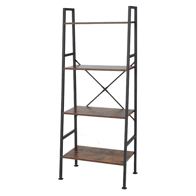 Jomeed Rustic Modern 4 Tier Wood and Steel Bookshelf Storage Organizer Shelf - 30