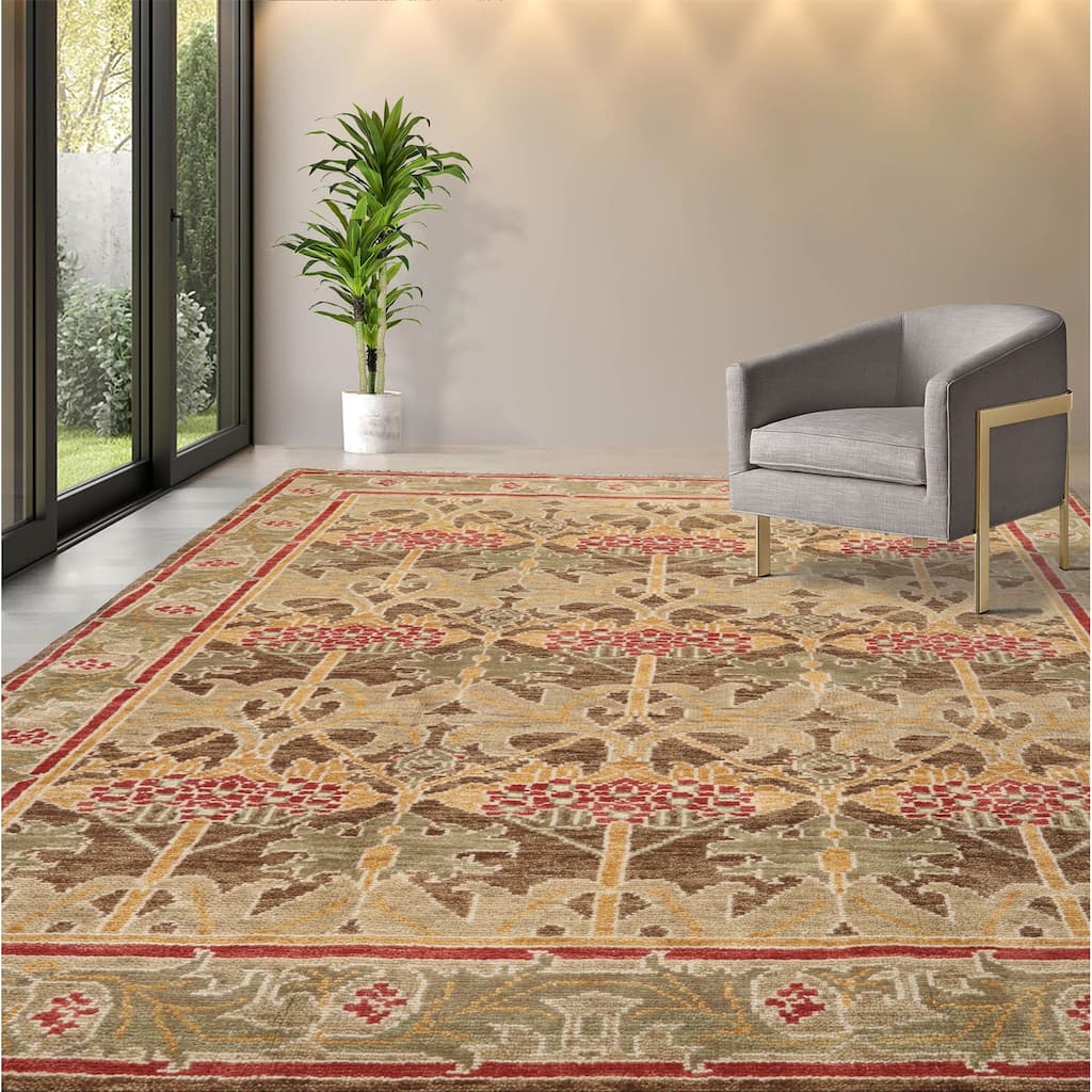 Hand Knotted Arts & Craft Brown Turkish Oushak Wool Traditional Area Rug