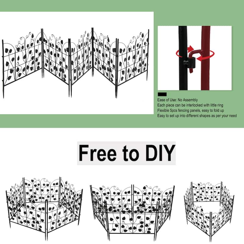 5 Pack Garden Fence Metal Fencing Panels Rustproof Border Section Fence
