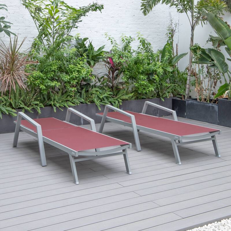 LeisureMod Set of 2 Stackable Beach Pool Sunbathing Chaise Loungers - Adjustable Outdoor Sun Lounge Chairs for Patio Backyard