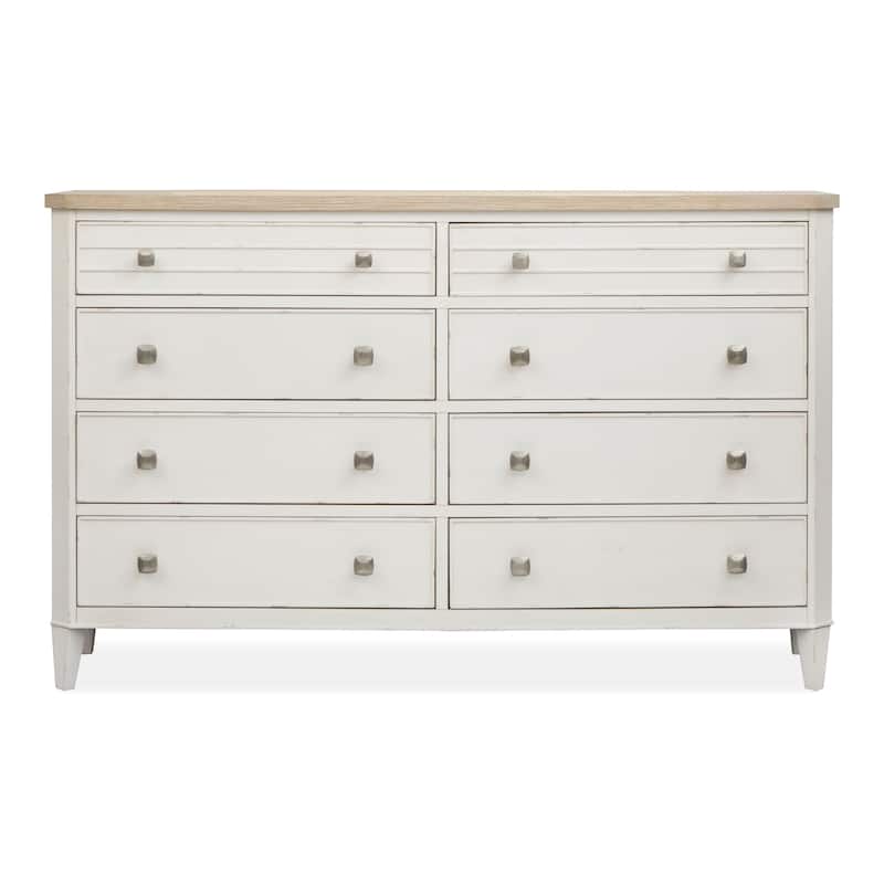 Salt Life Home Echo Isles Sea Pearl and Driftwood Double Drawer Dresser with Landscape Mirror
