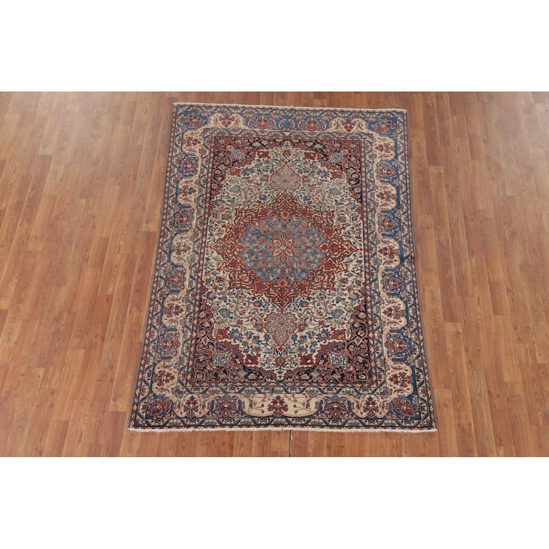 Pre-1900 Antique Isfahan Vegetable Dye Persian Rug Handmade Wool Carpet - 4'7" x 6'7"