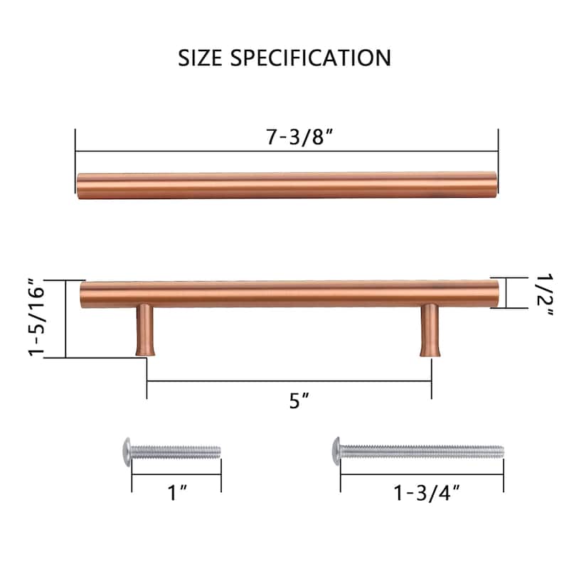 5 Inch Hole Center Copper Kitchen Cabinet Handles 100% Solid Brass Drawer Pulls (5-PACK)