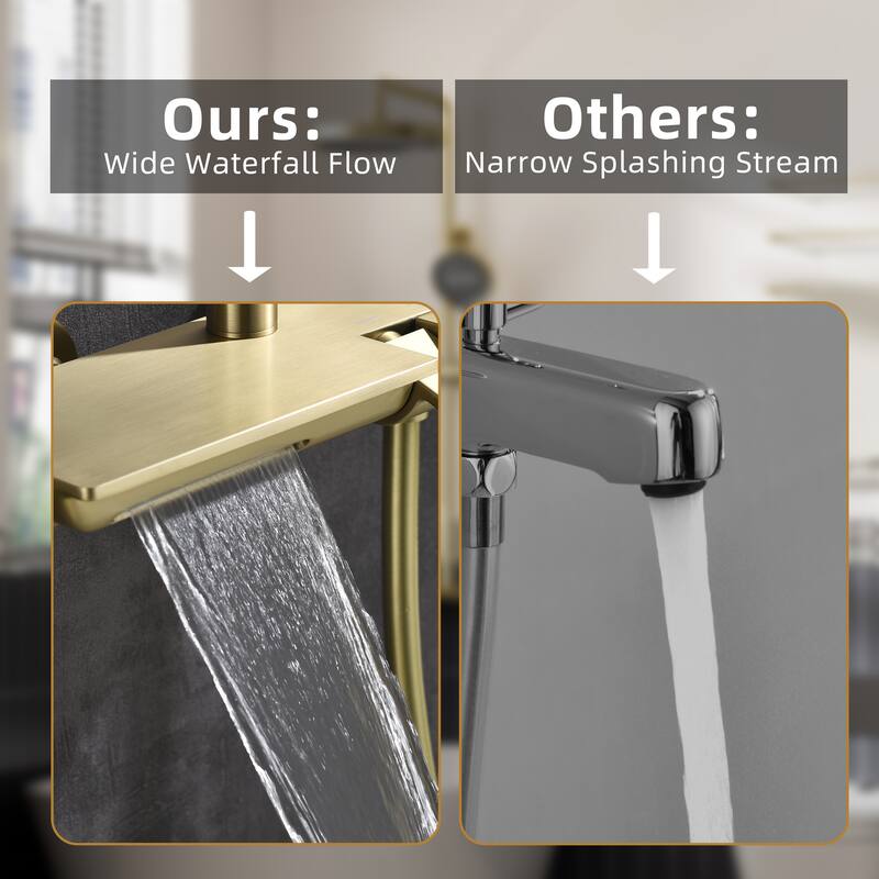 Modland 3-Function 11" Rainfall Shower System, Adjustable Slide Bar, 1.59GPM, Brushed Gold/Chrome