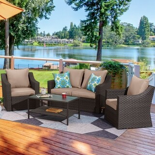 Royalcraft 4 Piece PE Rattan Wicker Outdoor Furniture Sets with Table ...