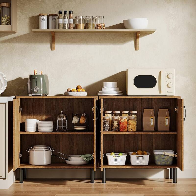 59" Sideboard Buffet Cabinet Set of 2, Farmhouse Storage Accent Cabinet with Doors & Adjustable Shelves