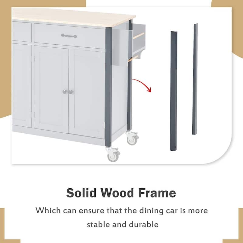 54.3 "W Solid Wood Countertop Kitchen Cart with 4 Door Cabinet and 2 Drawers