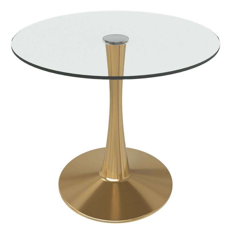 Bristol Round Dining Table with Glass Top and Steel Pedestal Base for Kitchen and Dining Room - Gold - 24" Wide
