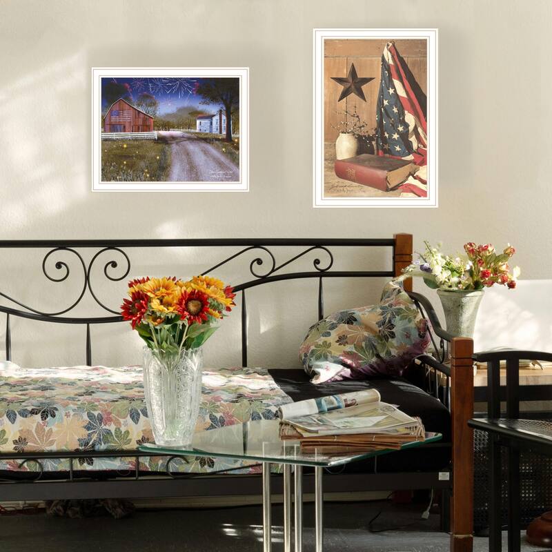 2-Piece Framed Wall Art Set - Star Spangled Night & God & Country, White Frame