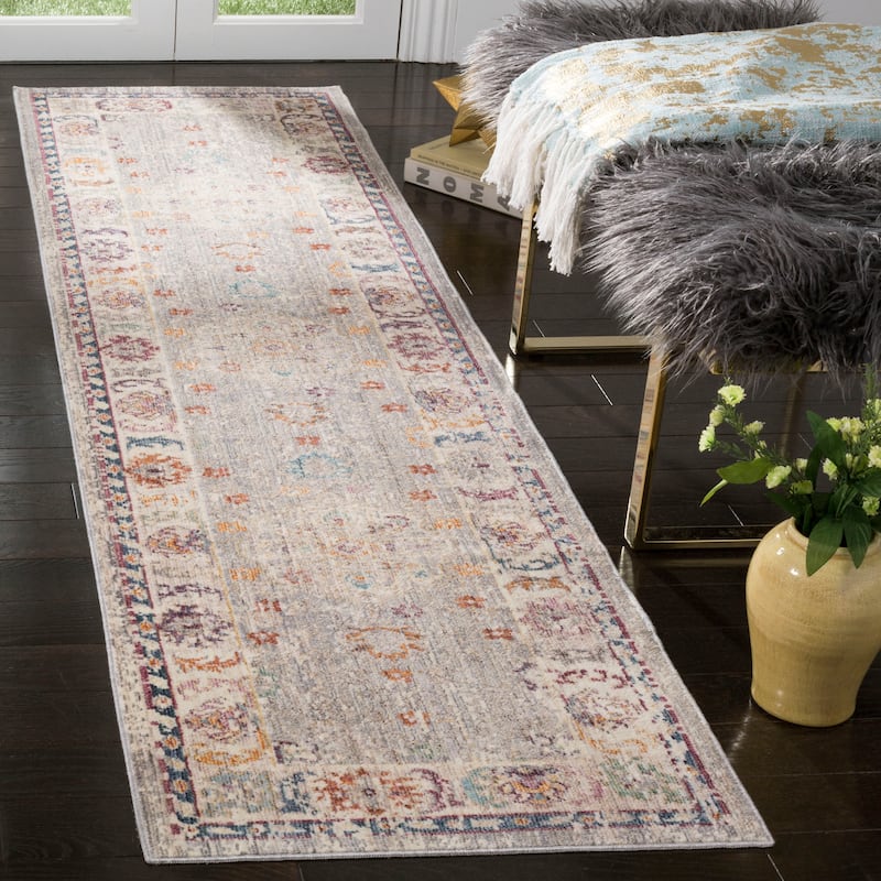 SAFAVIEH Illusion Salma Vintage Boho Oriental Viscose Rug with Fringe - 2'3" x 8' Runner - Light Grey/Cream - Runner
