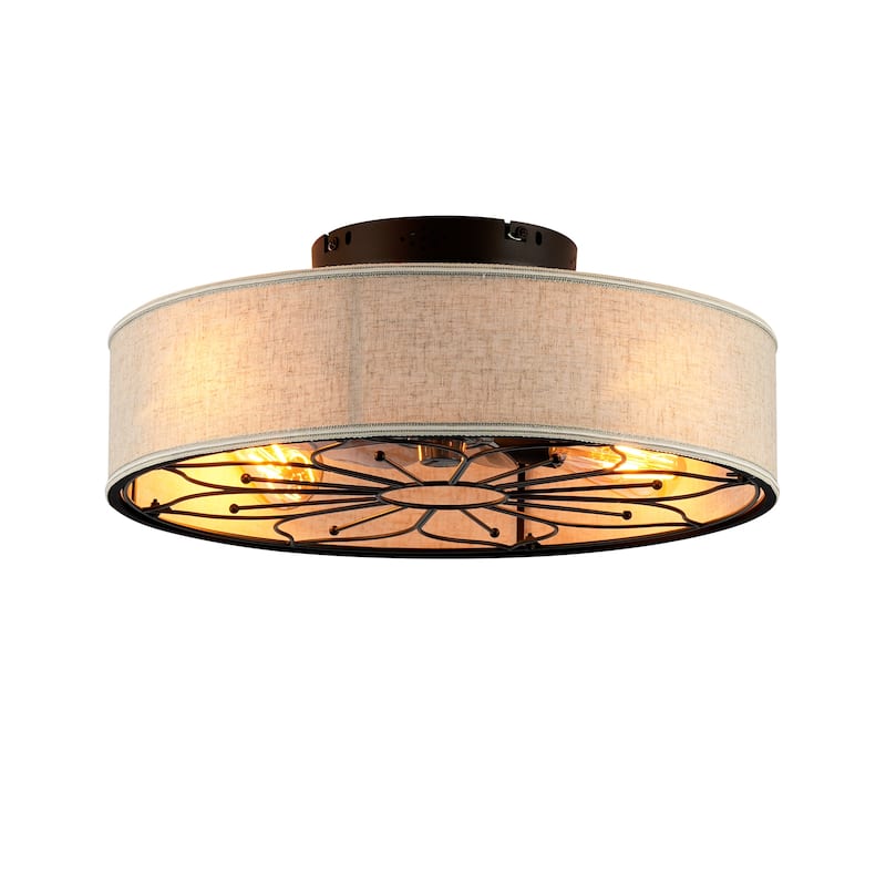 20" Lotus Design Fabric Farmhouse Bladeless Ceiling fan With Remote Control For Living room, Bedroom,Kitchen