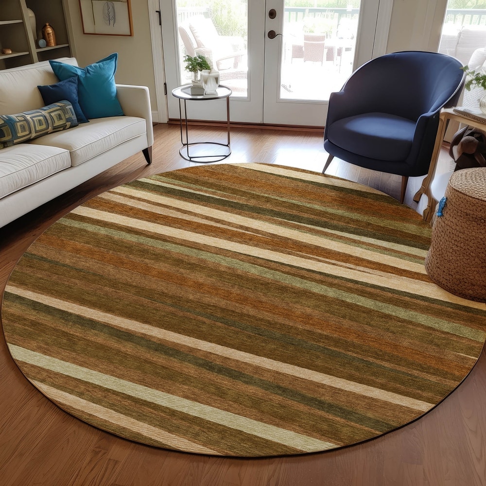 Machine Washable Indoor/ Outdoor Modern Stripes Chantille Rug