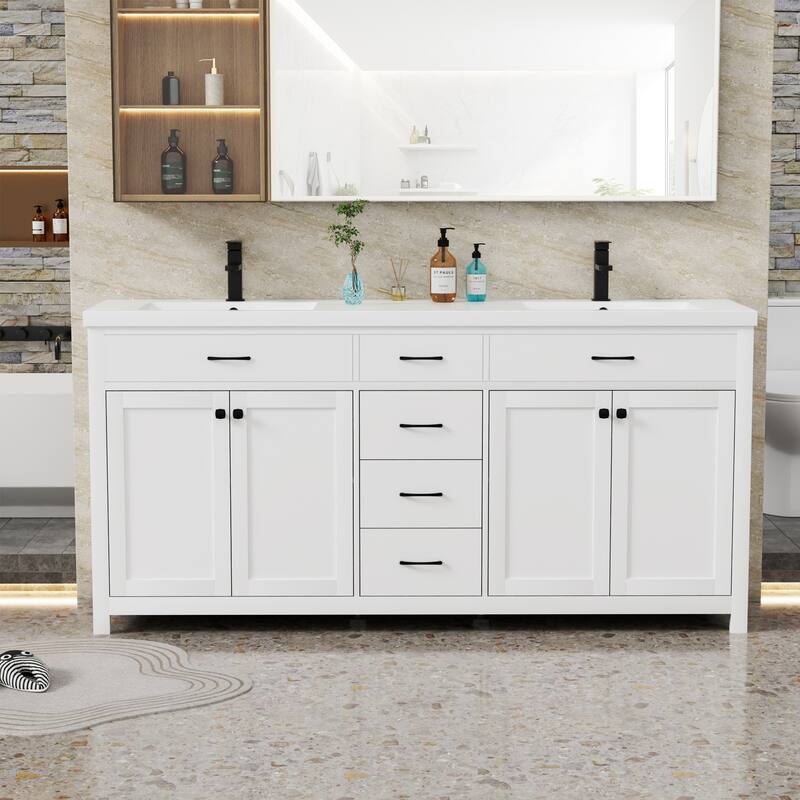 Modern Bathroom Vanity with Sink & Faucet Storage Cabinet Set - 72" - 72"White