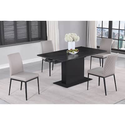 Katana Extendable Sintered Stone Table with Wooden Pedestal and Glass Base Plate