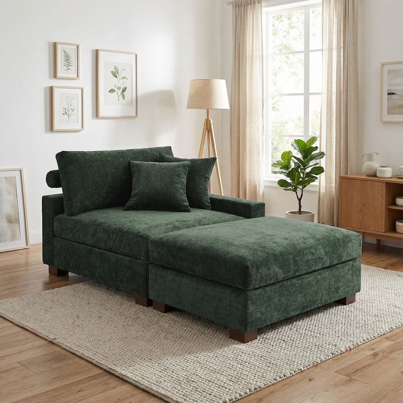 Oversized Chenille Modular Armchair And Ottoman Set Living Room Set