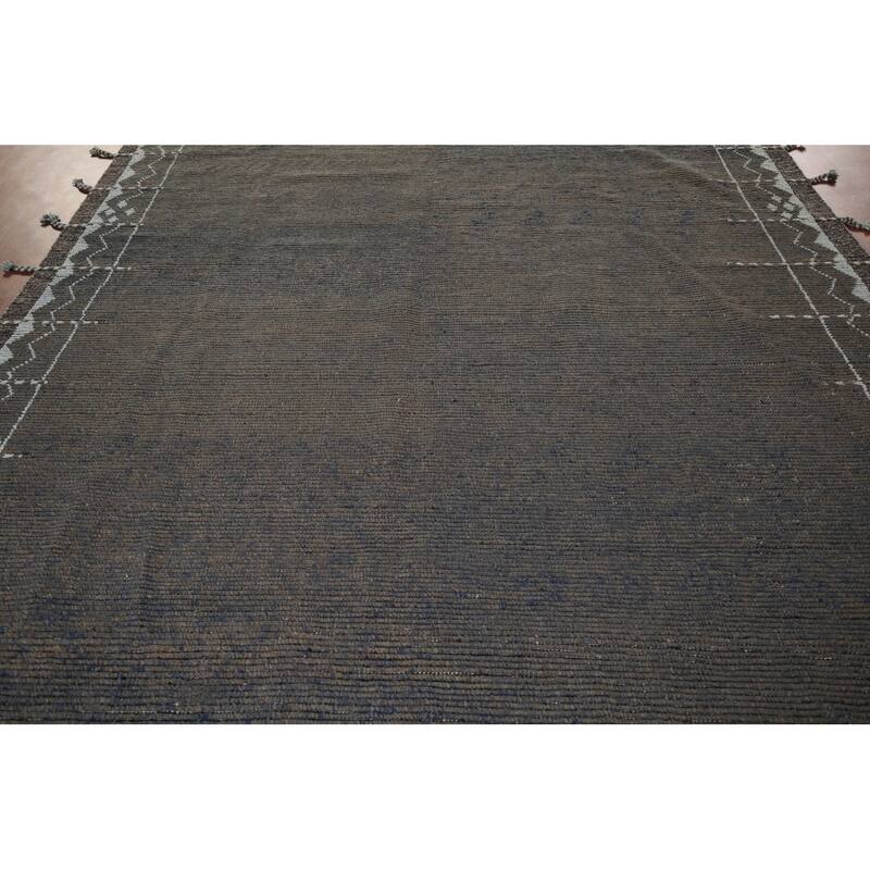Striped Brown Moroccan Area Rug Handmade Wool Carpet - 8'10"x 12'7"