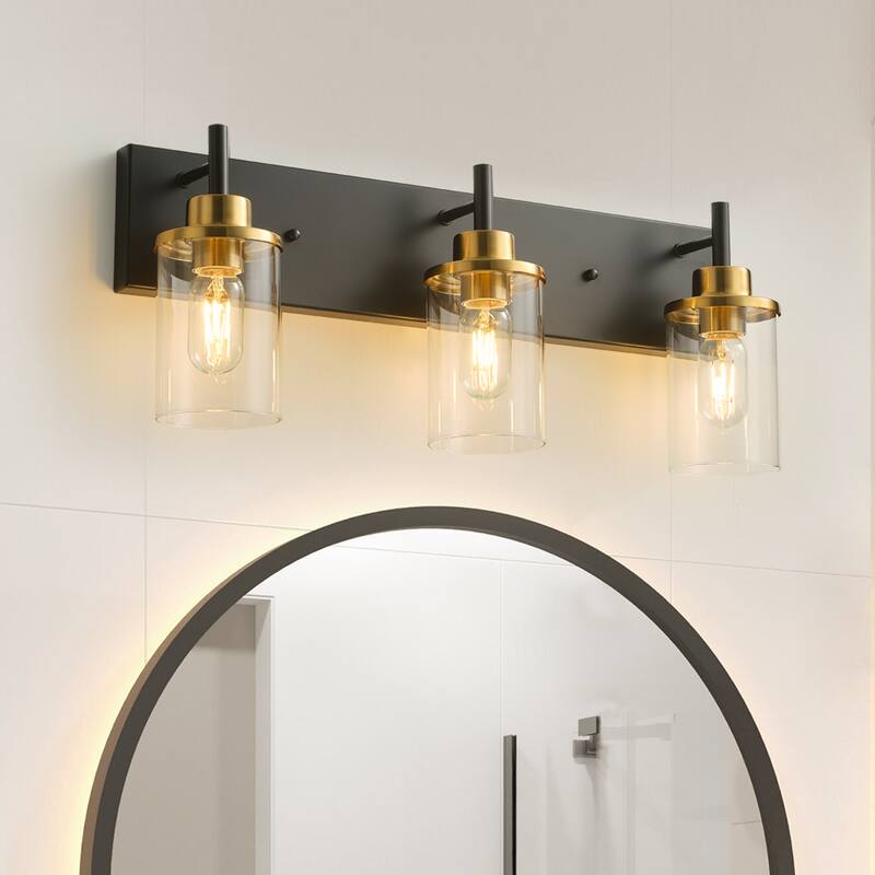 Starsky 3-Lights 23.62in. Modern Bathroom Vanity Light with Glass Shade - Black&Gold