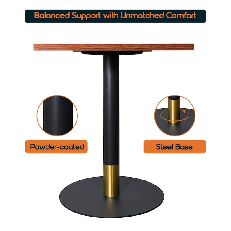 Vail Square Dining Table with 24 in. MDF Tabletop in Black Stainless Steel Round Pedestal Base with Gold Accent Kitchen Table