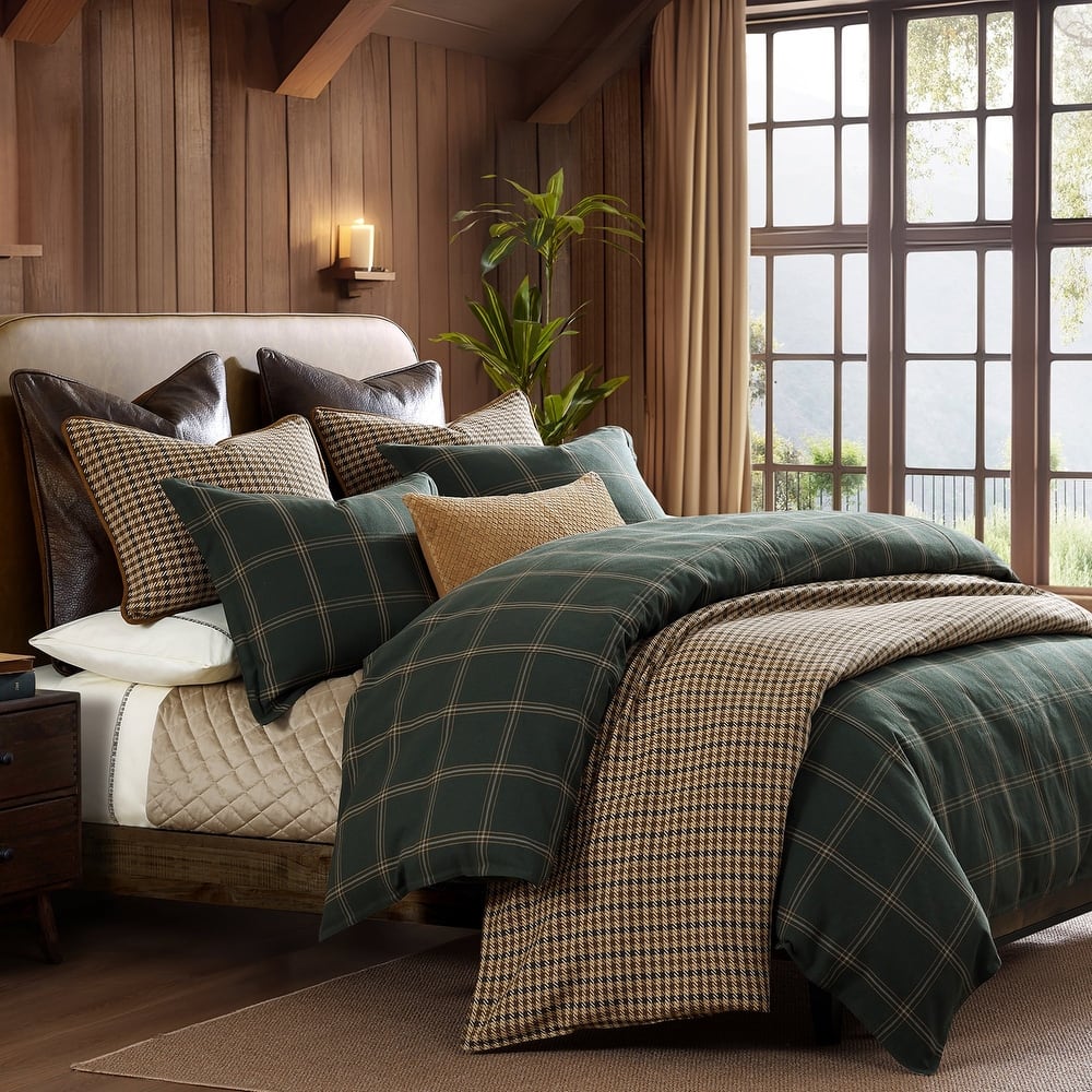HiEnd Accents Windowpane Plaid Modern Rustic Bedding 3 Piece Comforter Set
