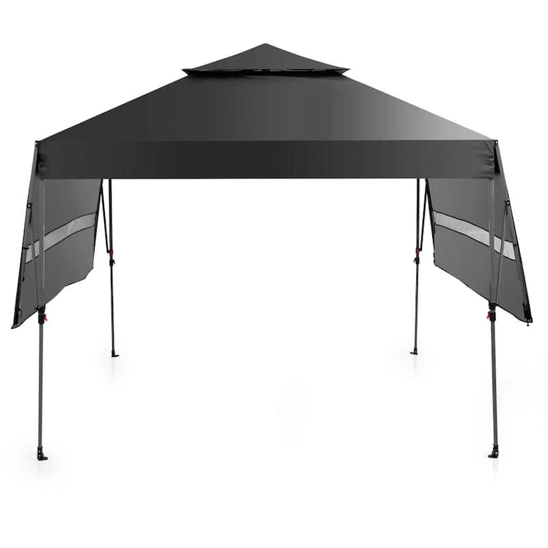 10x17.6 FT Pop Up Canopy with Dual Awnings Outdoor Gazebo Shelter - Black