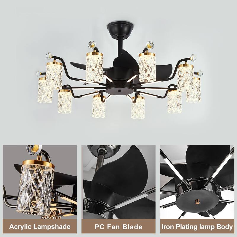 Modern Fandelier with Light and Remote, Modern luxury LED Chandelier Ceiling Fan for Living Room