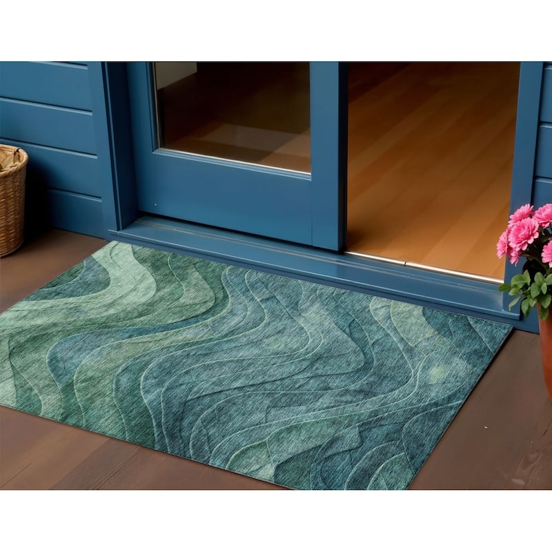 HomeRoots Abstract Transitional Rectangle Outdoor Rug - 3' x 5'