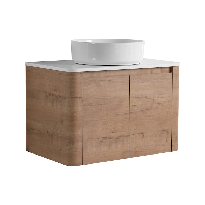 30'' Wall-Mounted Bathroom Vanity With Ceramic Art Sink & 2-Soft-Close Door, KD-Packing, Plywood