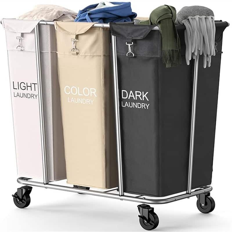 Laundry Sorter 3 Section, 220L Large Laundry Cart with Wheels 3 Hamper Laundry Sorter - 33.07"L x 18.9"W x 31.5"H