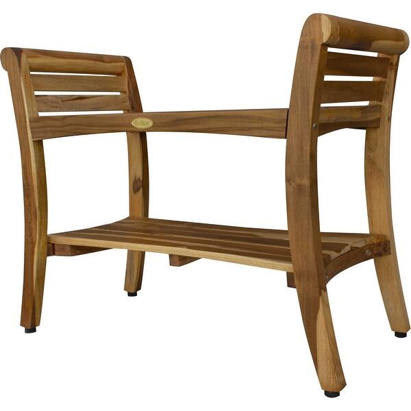 Compact Rectangular Teak Shower or Outdoor Bench with Shelf in Brown Finish Compact Rectangular Teak Shower or Outdoor Bench with Shelf in Brown Finish