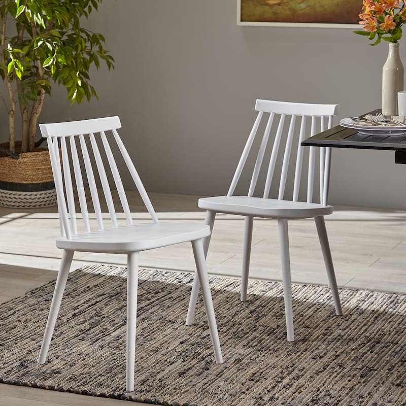 Farmhouse Spindle Back Dining Chairs Set of 2, Windsor Chairs Mid-Century Modern Armless Kitchen Side Chairs - White