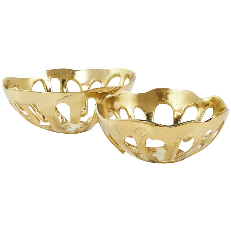 Aluminum Metal Drip Decorative Bowl with Open Frame Design (Set of 2)