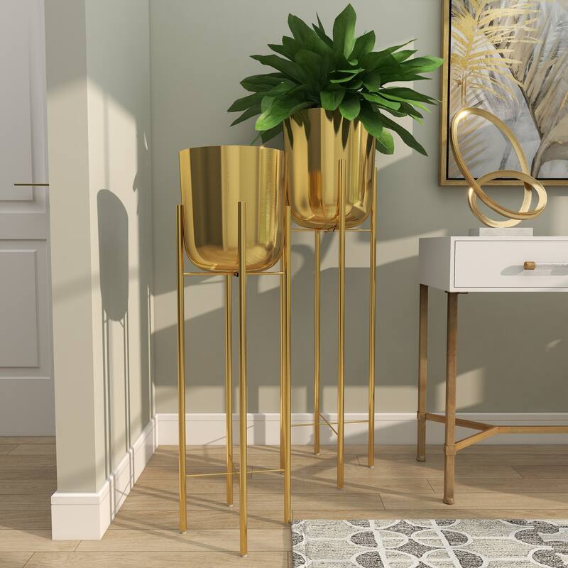 Modern Metallic Glam Planter Collection - Set of 2 - Multiple Sizes - Gold, Silver, White or Black