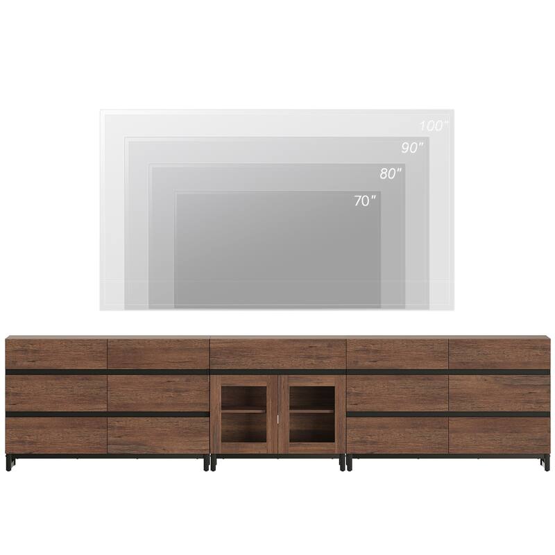 3 in 1 TV Stand for TVs up to 120 inches, Modern TV Console with Glass Doors and 13 Drawers for Living Room