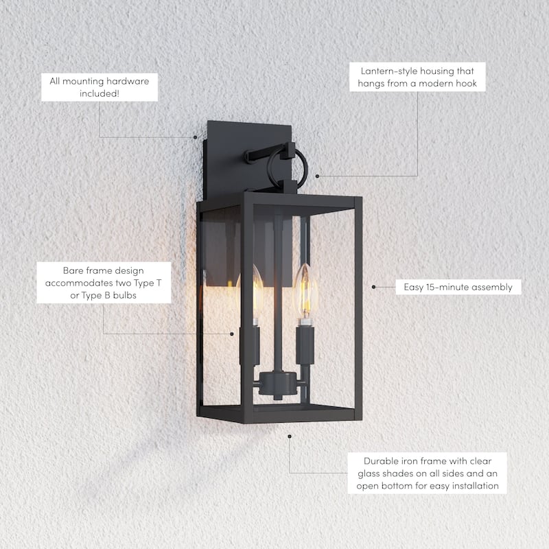 Nathan James Ferris Outdoor Black Wall Sconce Light Fixture with Iron Frame and Glass